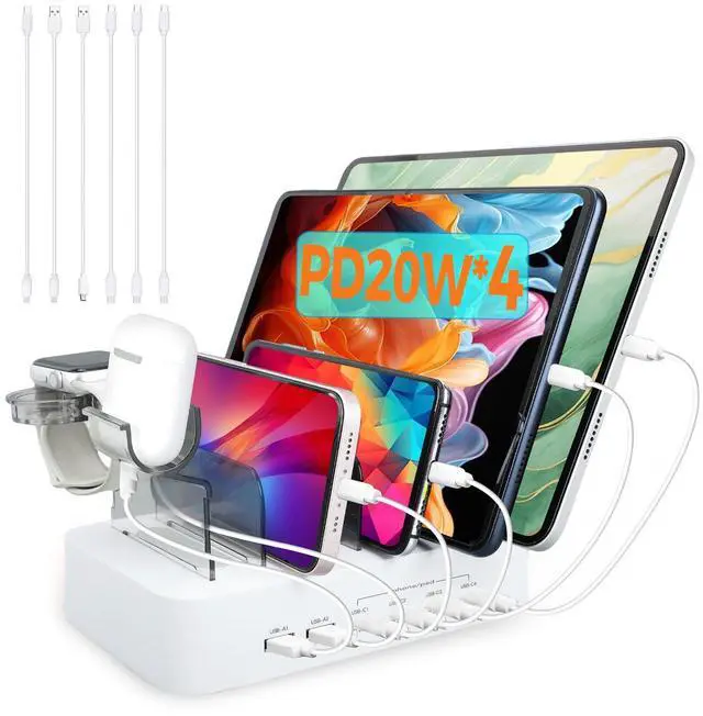 Alt view image 8 of 14 - USB C Charging Station for Multiple Devices Apple,100W 4 PD and 2 USB Charger Stations Compatible with Apple iPhone iPad and Android Phone and Tablet,Type C Multi Charging Station