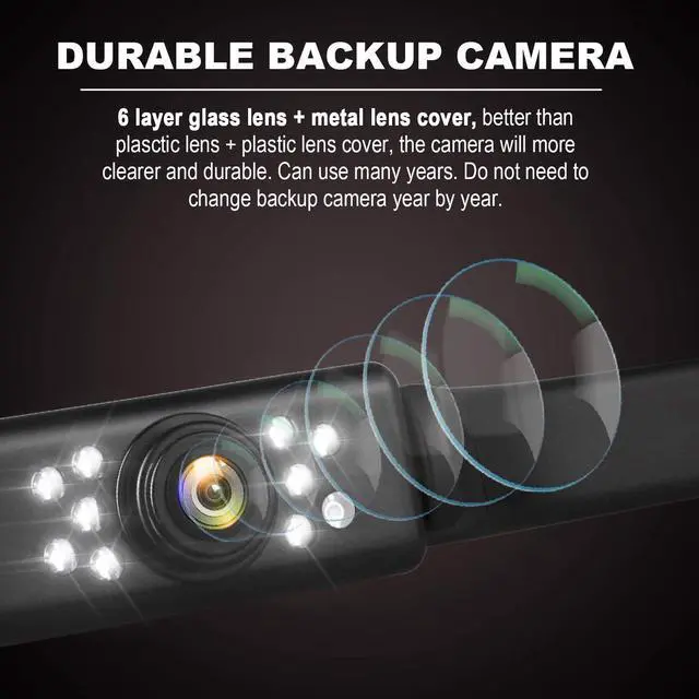 Alt view image 10 of 14 - Car Backup Camera HD Night Vision Rear View Camera License Plate Camera with 9 LED Lights, Font & Rear Camera, Wide View Angle, IP69K Waterproof Reverse Camera for Cars,SUV,Trucks,RV, Pickup