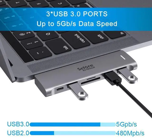 Alt view image 10 of 14 - USB C Adapter for MacBook Pro/Air M1 M2 M3 2021 2020 2019 13" 15" 16", 6 in 1 USB-C Hub MacBook Pro Accessories with 3 USB 3.0 Ports,USB C to SD/TF Card Reader and 100W Thunderbolt 3 PD Port