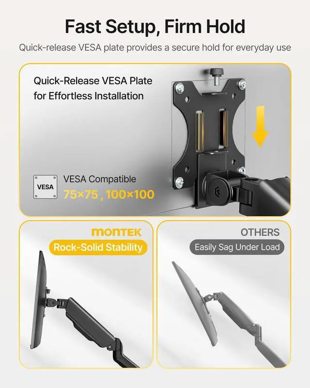 Alt view image 9 of 14 - Single Monitor Arm Fully Adjustable Monitor Mount Fits 17-32 inch Screens Desk Monitor Stand up to 19.8lbs with Clamp/Grommet, Cable Management, Quick Release Plate, VESA 75/100mm