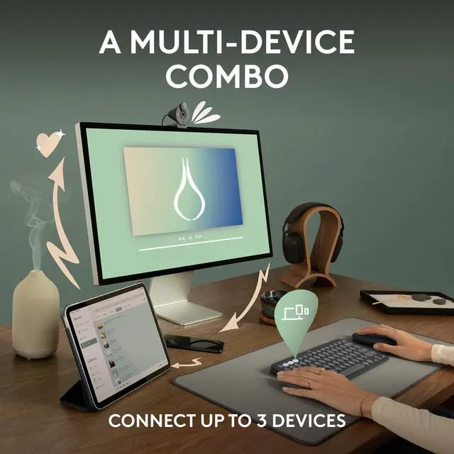 Alt view image 10 of 14 - Pebble 2 Combo, Wireless Keyboard and Mouse, Quiet and Portable, Customizable, Logi Bolt, Bluetooth, Easy-Switch for Windows, macOS, iPadOS, Chrome - Black