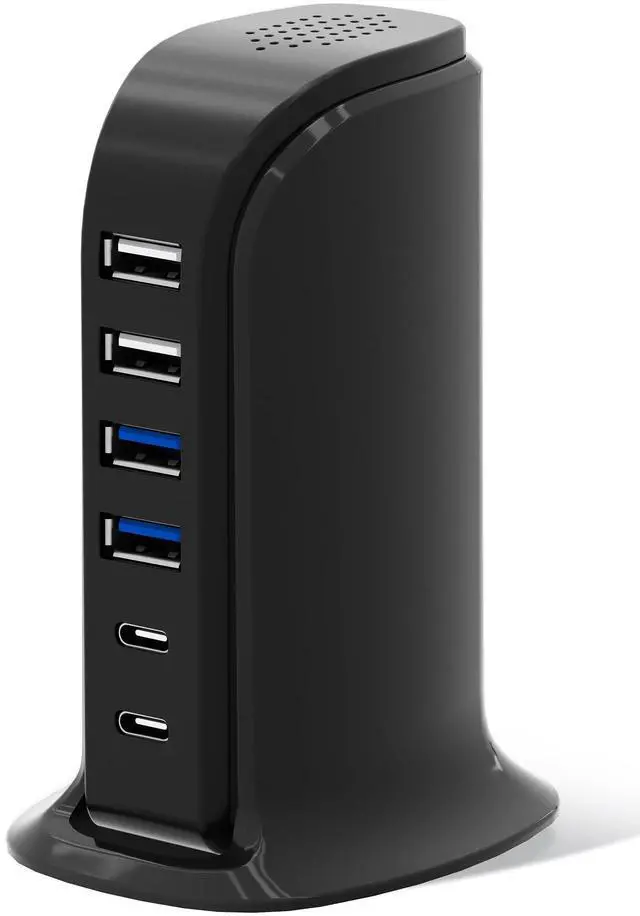 Alt view image 8 of 14 - USB Charger, Charging Station for Multiple Devices 45W, Fast Charging Blocks with Dual Type C Ports, 4 USB Charging Hub Organizer Multiport for iPhone, Ipad, Smartphones, Travel Accessories
