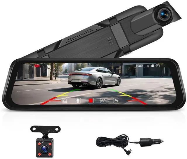 Alt view image 8 of 14 - Mirror Dash Cam, 9.66" 1080P FHD IPS Touch Screen Rear View Mirror Camera, Front and Backup Camera for Cars, Dashcam Night Vision, Loop Recording, Wide Angle, Parking Assistance