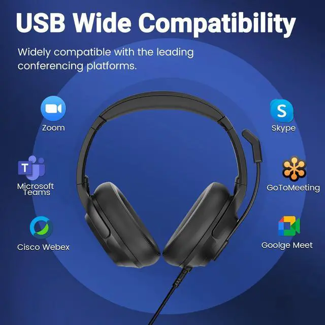 Alt view image 11 of 14 - Headset with Microphone for PC, USB Computer Headsets AI-Powered Environmental Noise Cancelling Headphone with Busylight, Mic Mute Boom & Volume Control, Wired Over-Ear Headset for Laptop/Work/Office