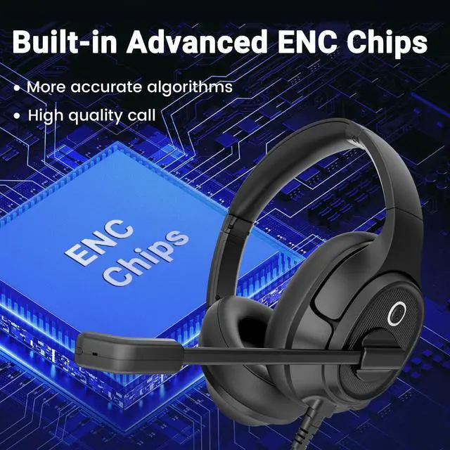 Alt view image 14 of 14 - Headset with Microphone for PC, USB Computer Headsets AI-Powered Environmental Noise Cancelling Headphone with Busylight, Mic Mute Boom & Volume Control, Wired Over-Ear Headset for Laptop/Work/Office