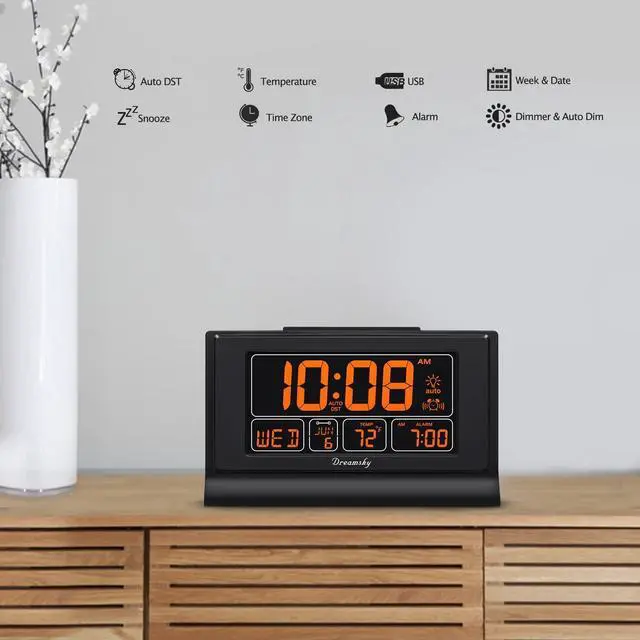 Alt view image 10 of 12 - Digital Alarm Clock with Battery Backup, 5 Inch Large Display, Auto Set Clock, USB Charging Ports, 12/24H