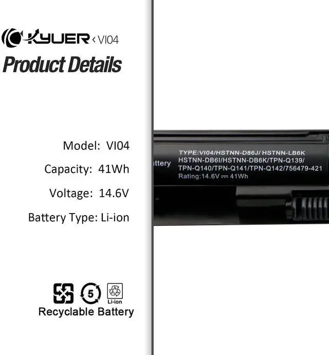 Alt view image 12 of 14 - VI04 756743-001 Battery Replacement for HP ProBook 440 G2 450 G2 TPN Q139 Q140 Q141 Q142 Q143 fit for HP Envy 14 15 17 Series Spare 756743-001 756745-001 756479-421 HSTNN-DB6K HSTNN-LB6K