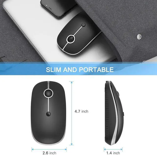Alt view image 12 of 14 - Type C Wireless Mouse, USB C MacBook Wireless Mouse Dual Mode Cordless Mice with USB and Type C Receiver Compatible with PC, Laptop, MacBook and All Type C Devices-Black and Silver
