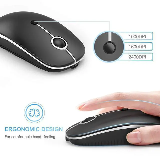 Alt view image 13 of 14 - Type C Wireless Mouse, USB C MacBook Wireless Mouse Dual Mode Cordless Mice with USB and Type C Receiver Compatible with PC, Laptop, MacBook and All Type C Devices-Black and Silver
