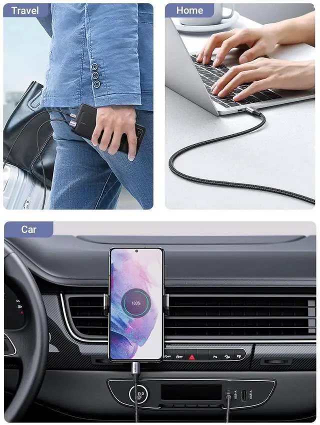 Alt view image 10 of 14 - USB to USB C Cable, Car Carplay Cable USB A to Type C Cable Fast Charging Braided USB C Cord Compatible with iPhone 16/16 Plus/16 Pro/15, Samsung Galaxy S24/S23, Pixel 8/7, 10FT