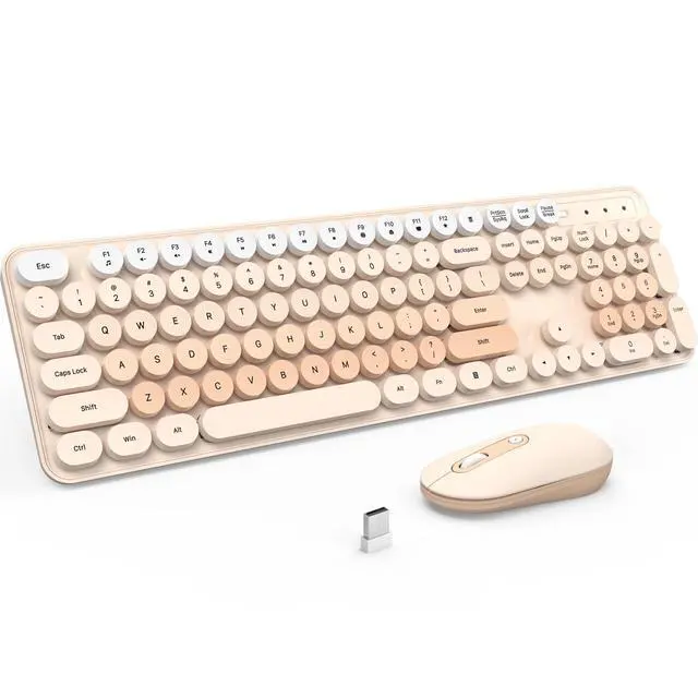 Alt view image 8 of 14 - Wireless Keyboard and Mouse, Silent Keyboard Mouse Combo, Full-Sized Colorful Typewriter Keyboard with Round Keycaps, 2.4G Cute Mouse Compatible with PC/Laptop/Computer(Milk Tea)