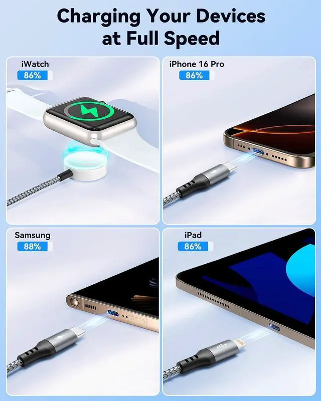Alt view image 13 of 14 - 3 in 2 USB C Cable for Apple Watch Charger, Type C/Lightning for iPhone 16 Charger,Multi Charging Cable Cord,Portable Travel Essentials Designed for iWatch Ultra/SE/10-1 & iPhone Series-6ft/2Pack