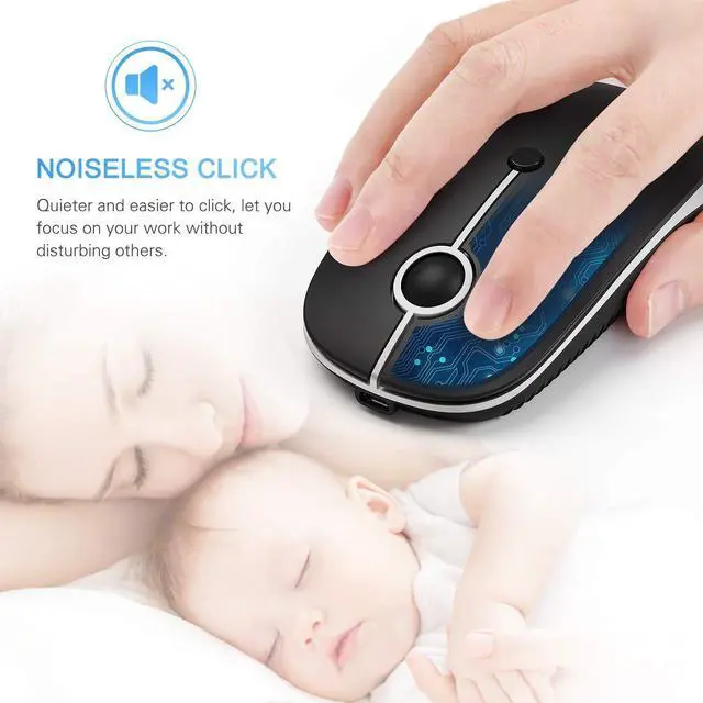 Alt view image 14 of 14 - Type C Wireless Mouse, USB C MacBook Wireless Mouse Dual Mode Cordless Mice with USB and Type C Receiver Compatible with PC, Laptop, MacBook and All Type C Devices-Black and Silver