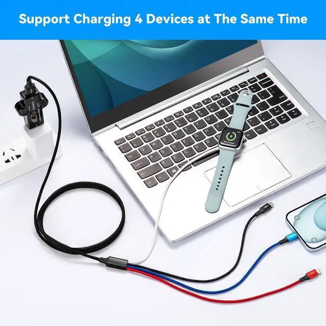 Alt view image 14 of 14 - Upgraded Multi Charging Cable 3.5A,6Ft 4 in 1 Braided Multi Fast Charging Cord with Lightning/Type C/Micro port for Apple Watch Charger Magnetic Wireless iWatch UItra/SE/Series 9-1/iPhone 17 16/Galaxy