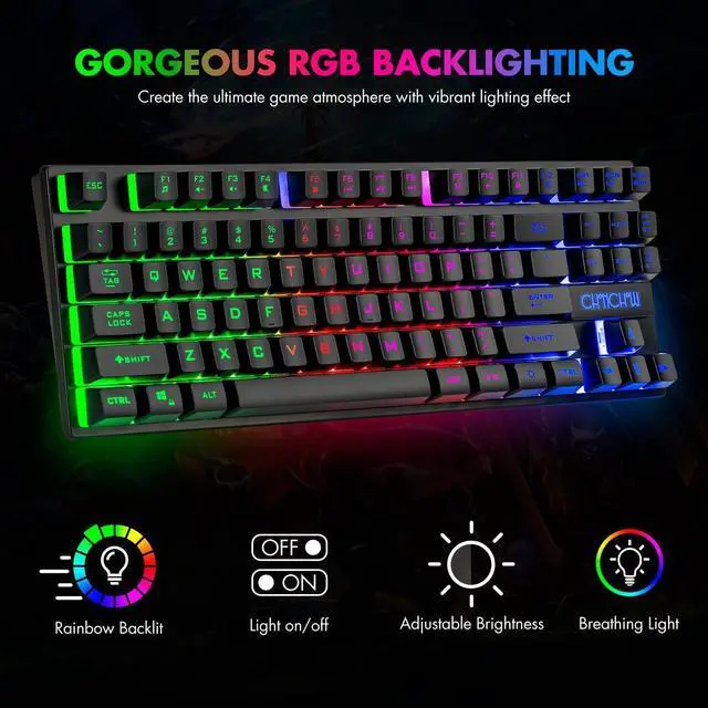 Alt view image 9 of 14 - 87 Keys TKL Gaming Keyboard and Mouse Combo, Wired LED Rainbow Backlit Keyboard 800-3200 DPI RGB Mouse, Gaming for PS4 Xbox PC Laptop Mac