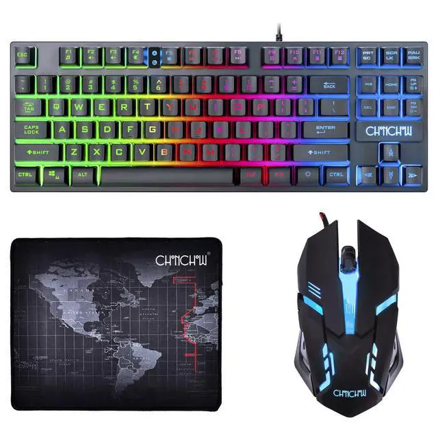 Alt view image 8 of 14 - 87 Keys TKL Gaming Keyboard and Mouse Combo, Wired LED Rainbow Backlit Keyboard 800-3200 DPI RGB Mouse, Gaming for PS4 Xbox PC Laptop Mac