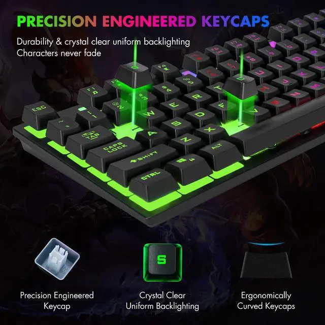 Alt view image 10 of 14 - 87 Keys TKL Gaming Keyboard and Mouse Combo, Wired LED Rainbow Backlit Keyboard 800-3200 DPI RGB Mouse, Gaming for PS4 Xbox PC Laptop Mac