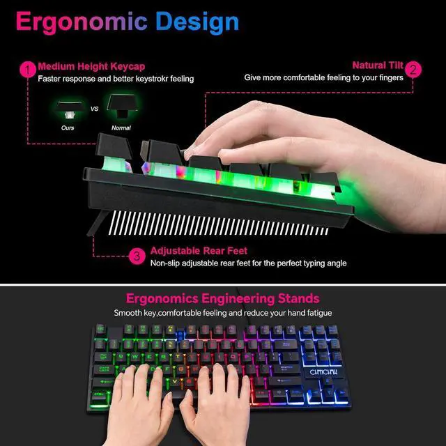Alt view image 12 of 14 - 87 Keys TKL Gaming Keyboard and Mouse Combo, Wired LED Rainbow Backlit Keyboard 800-3200 DPI RGB Mouse, Gaming for PS4 Xbox PC Laptop Mac