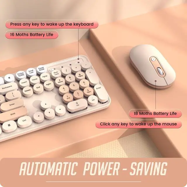 Alt view image 14 of 14 - Wireless Keyboard and Mouse, Silent Keyboard Mouse Combo, Full-Sized Colorful Typewriter Keyboard with Round Keycaps, 2.4G Cute Mouse Compatible with PC/Laptop/Computer(Milk Tea)