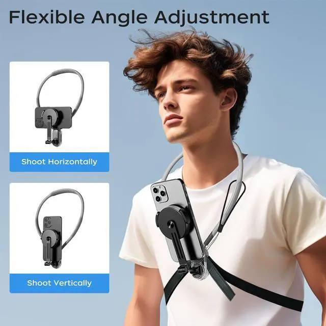 Alt view image 10 of 12 - Magnetic Neck Mount for Phones, POV Phone Holder Hand Free Chest Stand Video Recording Vlog for iPhone 16 15 14 13 Android Phones