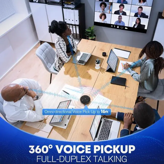 Alt view image 9 of 14 - M4 Bluetooth Speakerphone Conference Microphone with AI Noise Reduction Full-Duplex AI Transcription USB Speakerphone 360° Voice Pickup Conference Speaker Home Office for Teams/Zoom, Black