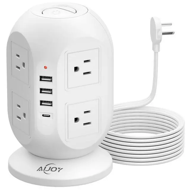 Alt view image 8 of 14 - Surge Protector Power Strip Tower with 8 Outlets 4 USB Ports(1 USB-C), 10 FT Flat Extension Cord with Multiple Outlets, Charging Tower with Surge Protection for Home Office Dorm Room Essentials