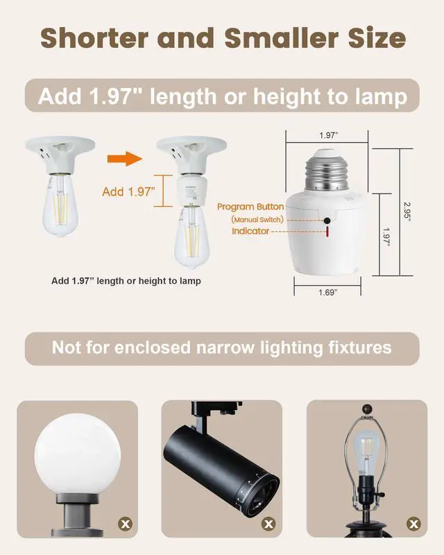 Alt view image 11 of 14 - Remote Control Light Socket, Decorator Wall Switch, E26 Smart Remote Light Bulb Socket, No Wiring, No WiFi, 100FT Wireless Light Switch for Closet Lamps, Pull Chain Ceiling Light Fixture