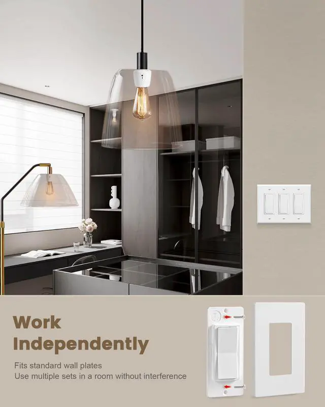 Alt view image 12 of 14 - Remote Control Light Socket, Decorator Wall Switch, E26 Smart Remote Light Bulb Socket, No Wiring, No WiFi, 100FT Wireless Light Switch for Closet Lamps, Pull Chain Ceiling Light Fixture