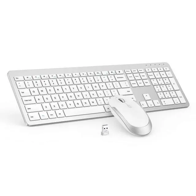 Alt view image 8 of 14 - Wireless Keyboard and Mouse Combo - Full Size Slim Thin Wireless Keyboard Mouse with Numeric Keypad 2.4G Stable Connection Adjustable DPI (White & Silver)