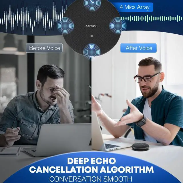 Alt view image 11 of 14 - M4 Bluetooth Speakerphone Conference Microphone with AI Noise Reduction Full-Duplex AI Transcription USB Speakerphone 360° Voice Pickup Conference Speaker Home Office for Teams/Zoom, Black
