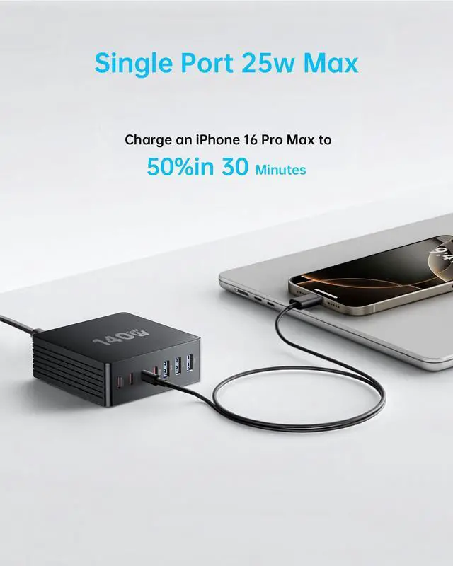 Alt view image 13 of 14 - USB C Charging Station, 140W GaN III 7 Port Fast Charger Station, PD 3.0 USB Charging Station for Multiple Devices, USB Charging Hub, Multiple USB C Charger Station for iPad iPhone Samsung Android