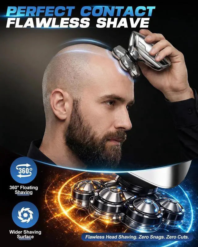 Alt view image 10 of 14 - Head Shaver for Bald Men, 7D Floating Head Electric Razor, IPX7 Waterproof Wet & Dry Bald Head Shaver with Magnetic Detachable Blade, Type-C Fast Charging LED Display, Grooming Gift for Men