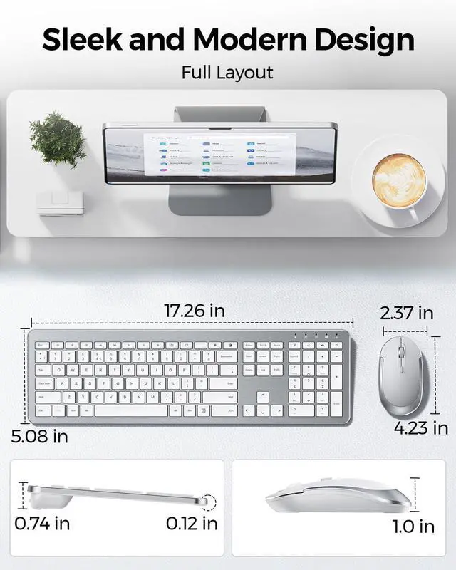 Alt view image 12 of 14 - Wireless Keyboard and Mouse Combo - Full Size Slim Thin Wireless Keyboard Mouse with Numeric Keypad 2.4G Stable Connection Adjustable DPI (White & Silver)