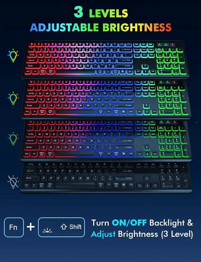 Alt view image 9 of 14 - Wireless Keyboard and Mouse Combo, RGB Backlit, Rechargeable & Light Up Letters, Full-Size, Soft Typing, Sleep Mode, 2.4GHz Quiet Keyboard Set for Mac, Windows, Laptop, PC, Trueque (Black)