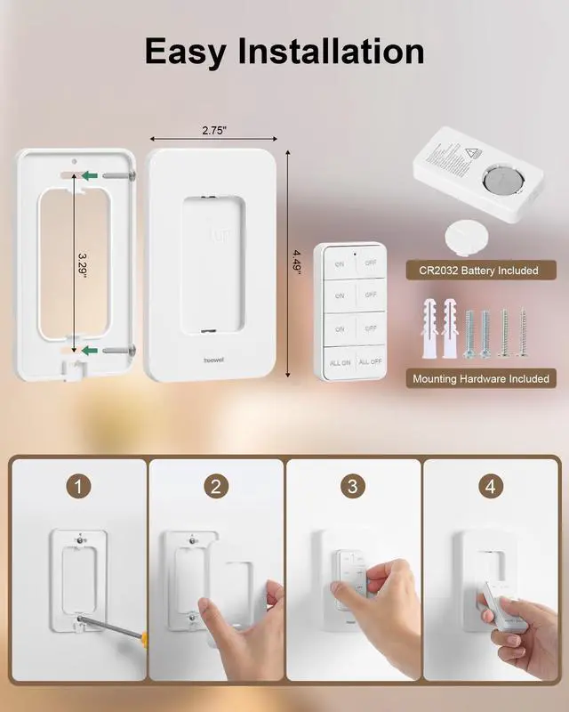 Alt view image 14 of 14 - Remote Control Outlet Wireless Wall Mounted Light Switch, 3 Independent Control Outlets, 200FT RF Range, Mini Outlet Plug, 15A/1875W High-Power for Lamps, Lights, Household Appliances, ETL Listed