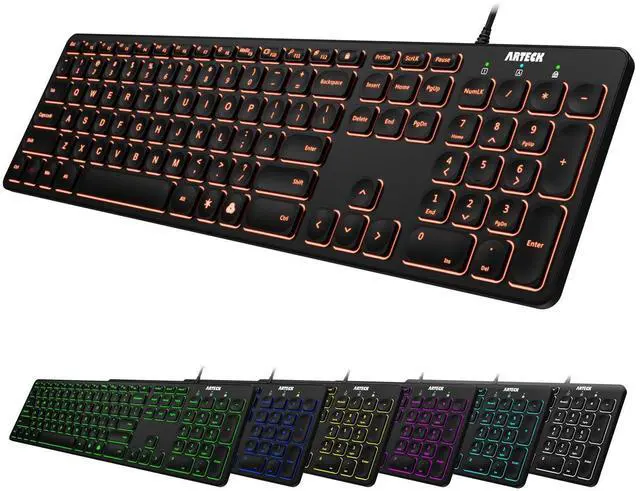 Alt view image 7 of 12 - Backlit USB Wired Full Size Keyboard with Media Hotkey for PC and Laptop