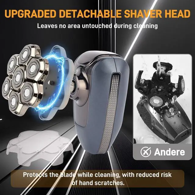 Alt view image 11 of 14 - Head Shaver for Bald Men, 7D Electric Rotary Bald Head Shaver for Men, 5-in-1 Grooming Kit, USB Rechargeable Wet/Dry Shavers for Men, IPX6 Waterproof Head Shaver with LED Display
