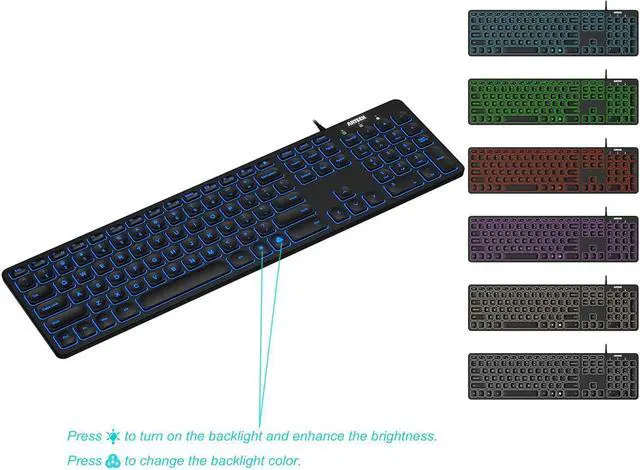 Alt view image 11 of 12 - Backlit USB Wired Full Size Keyboard with Media Hotkey for PC and Laptop