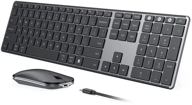 Alt view image 8 of 14 - Wireless Bluetooth Keyboard and Mouse Combo, SKM64-3 Rechargeable Slim Quiet Keyboard Mouse, 3 Multi-Device Connection, Compatible for Windows, Mac, MacBook, iPad, Tablet, Black Gray