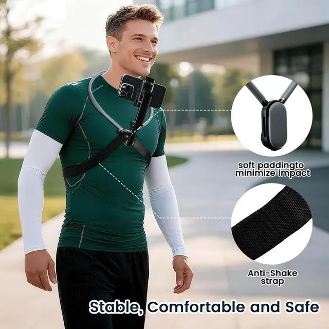 Alt view image 8 of 12 - Camera Phone Chest Neck Mount Holder for Video Recording iPhone Samsung 4-7 Inch Phones AKASO/Go Pro/Insta360X5/DJI360 (Cameras + Phone Mount)
