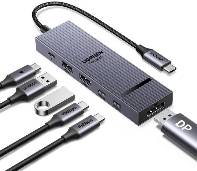 Alt view image 8 of 14 - Revodok Pro 6 in 1 USB-C Hub to DisplayPort 4K 60Hz, 100W Power Delivery 10Gbps USB-A and USB-C 3.2 for MacBook Pro/Air, iPad Pro, Thinkpad, Rog Ally and More.