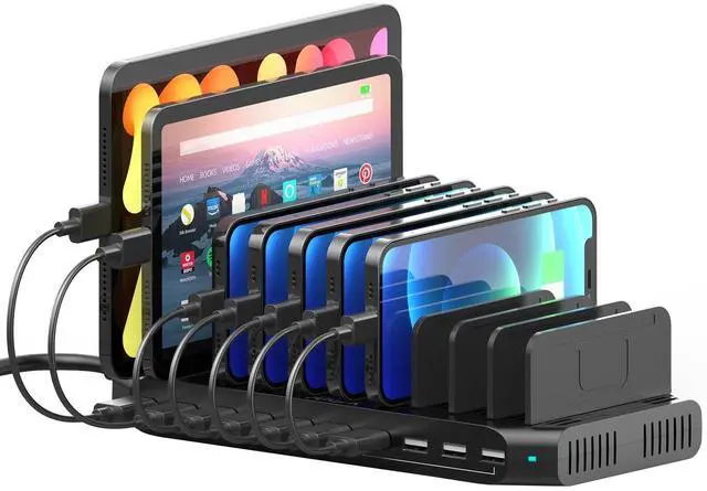 Alt view image 8 of 14 - 10-Port Multi Charging Station, 60W USB Tablet Charging Station for Multiple Devices, USB Charging Dock Multi Device Charger Organizer with Adjustable Dividers for Tablets, Smartphones