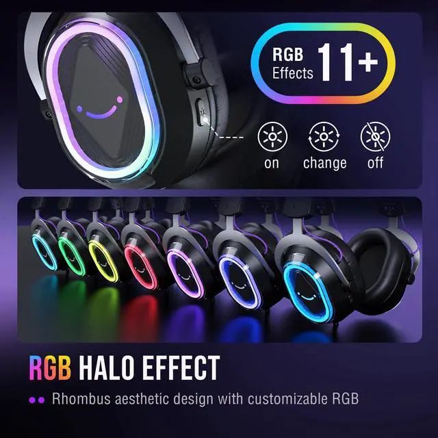 Alt view image 12 of 14 - Wired USB Gaming Headset: 7.1 Surround Sound - Vibrant Customizable RGB - Game/Chat Balance, Gamer Headphone with Noise Canceling Mic for PC, PS5/PS4, Laptop, Mac - AmpliGame H13BP