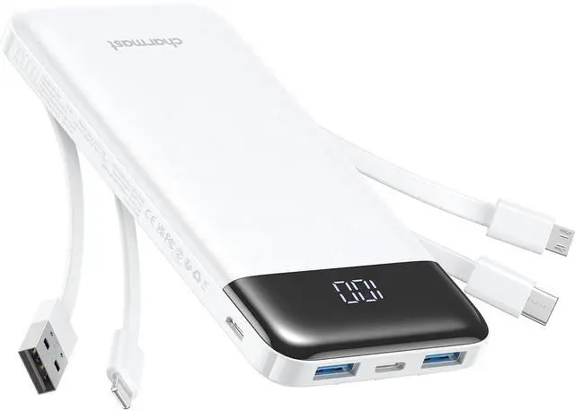 Alt view image 8 of 14 - Portable Charger with Built in Cables, Power Bank with Cords Wires, Slim 10000mAh Travel Battery Pack 6 Outputs 3 Inputs 3A Fast Charging for Samsung Google Pixel LG Moto iPhone iPad