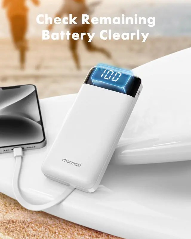 Alt view image 14 of 14 - Portable Charger with Built in Cables, Power Bank with Cords Wires, Slim 10000mAh Travel Battery Pack 6 Outputs 3 Inputs 3A Fast Charging for Samsung Google Pixel LG Moto iPhone iPad