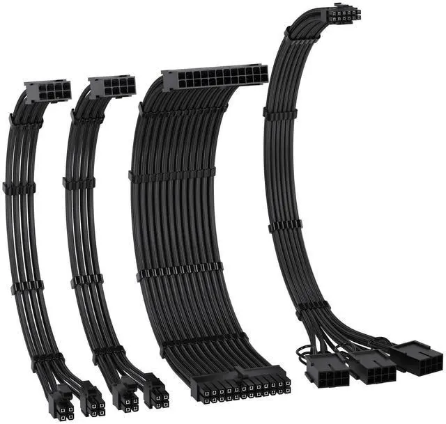 Alt view image 8 of 14 - PCIE 5.0 12VHPWR Sleeved Cable Kit, 16AWG Power Supply Cable Extension, PC PSU Sleeved Cable, 24PIN-ATX/(4+4) PIN-EPS/(12+4) PIN to 3X 8 PIN PCIE- RTX4080/4070Ti Extension Cable- Black