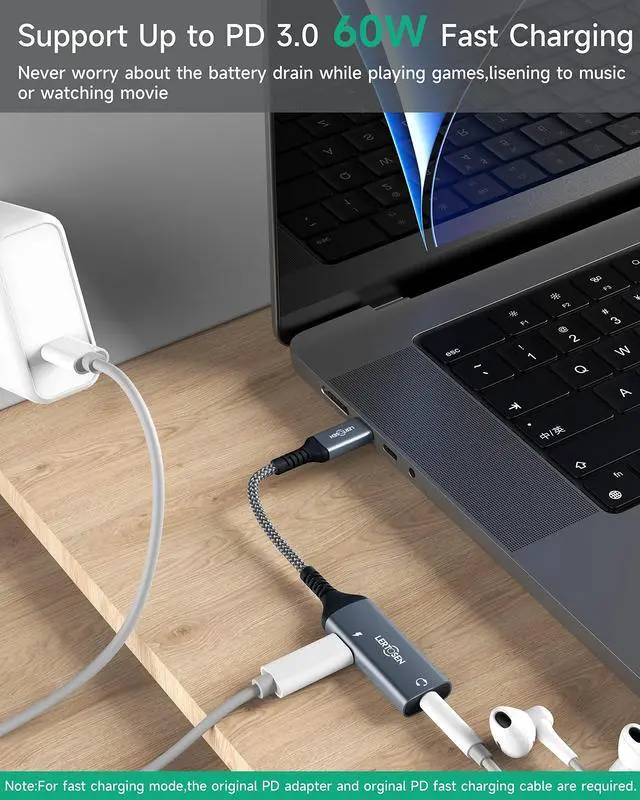 Alt view image 11 of 14 - USB C to 3.5mm Headphone Jack and Charger Adapter,2 in 1 Hi-Res Audio & PD 60W Fast Charging Dongle,Type C to Aux Splitter Cable Cord for iPhone 17/16/15 Pro Max,Samsung S25/S24/S23,iPad Pro,Pixel