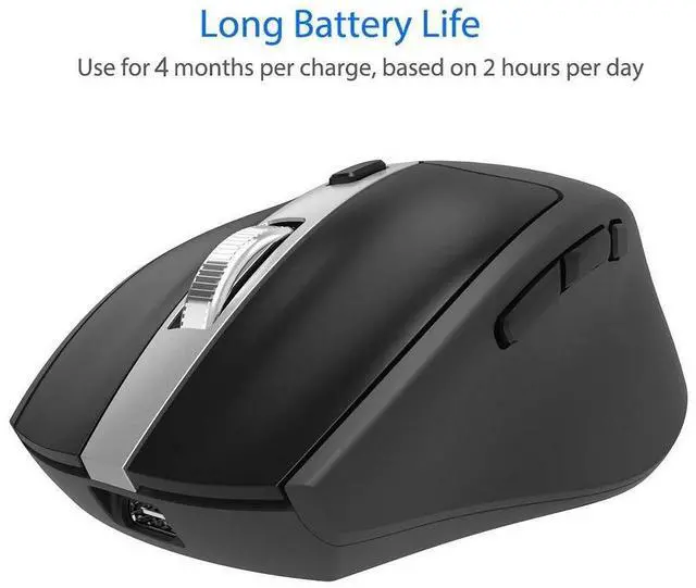 Alt view image 12 of 14 - Wireless Bluetooth Mouse with Nano USB Receiver, Black, 4-Month Battery Life, Ergonomic Design