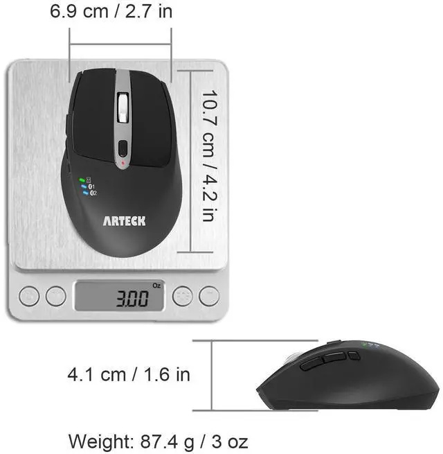 Alt view image 13 of 14 - Wireless Bluetooth Mouse with Nano USB Receiver, Black, 4-Month Battery Life, Ergonomic Design