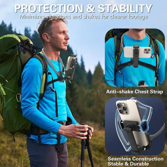 Alt view image 9 of 14 - Neck Phone Holder for Recording, Hands-Free POV/Vlog Neck Mount with Phone Clip & Chest Strap for Cooking/Fishing/Video Filming, Content Creator Phone Holder for iPhone Android Insta360